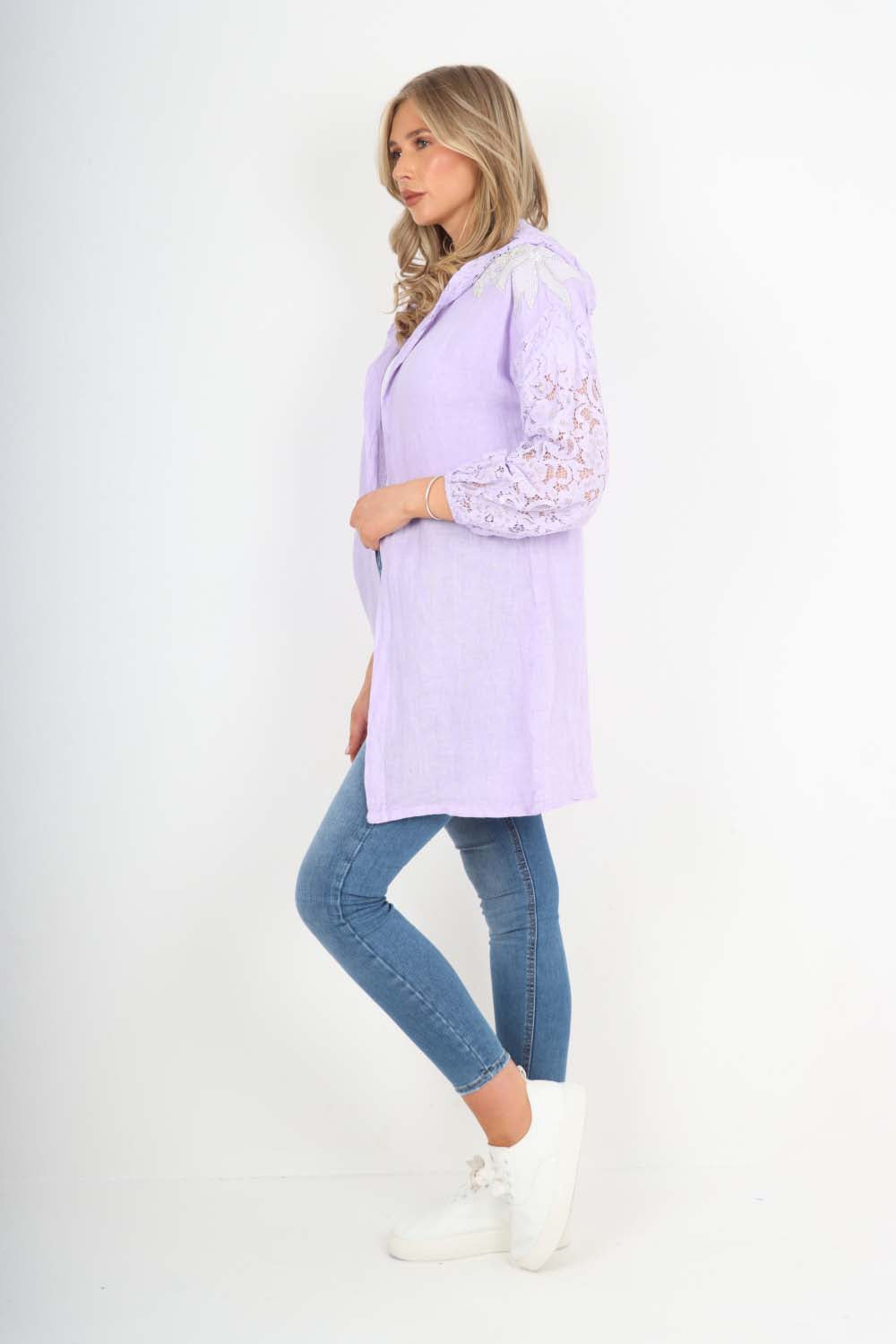 Italian Lace Sleeve Hooded Long Cardigan
