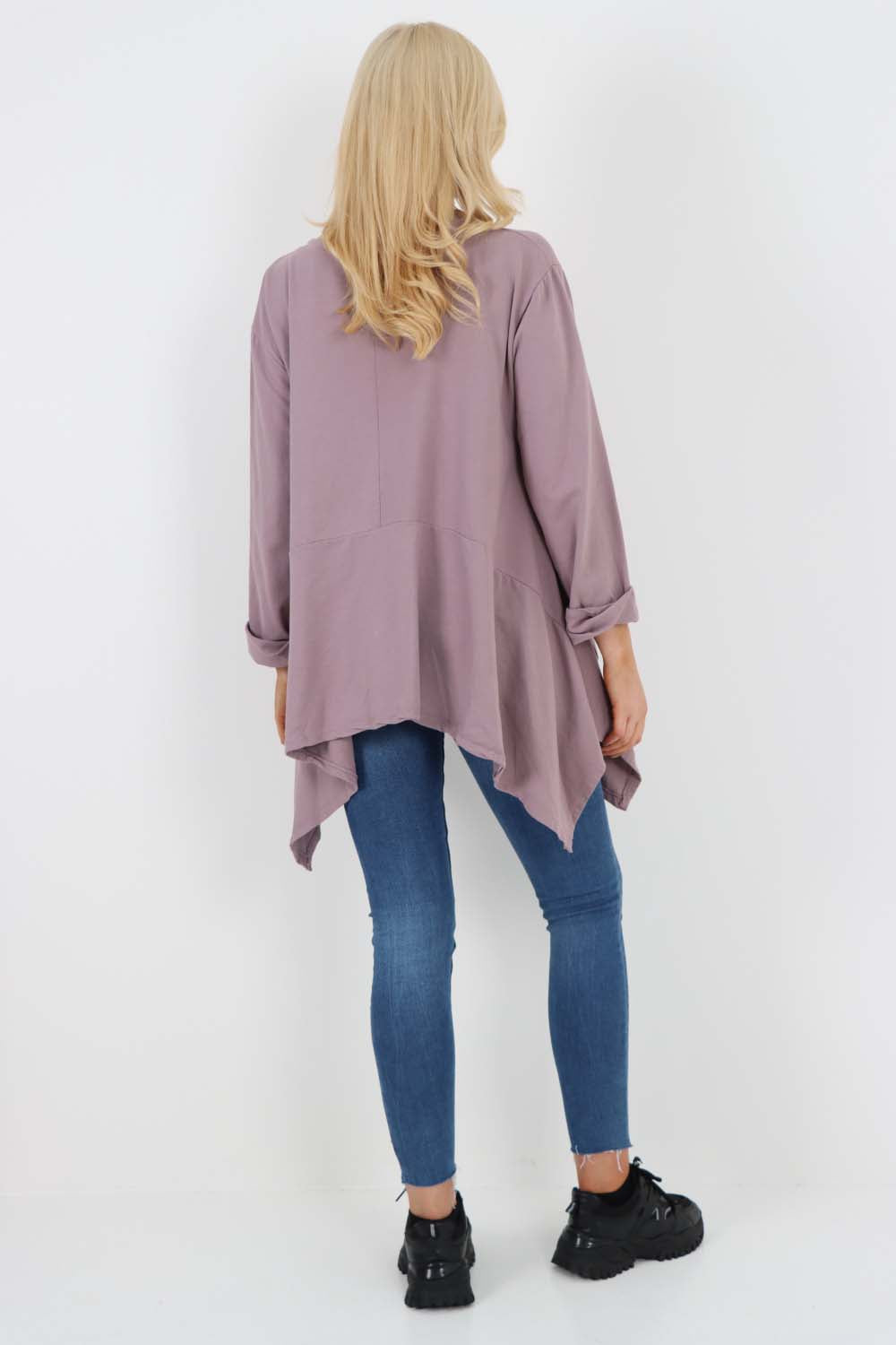 Italian Diagonal Pockets Cotton Tunic Top