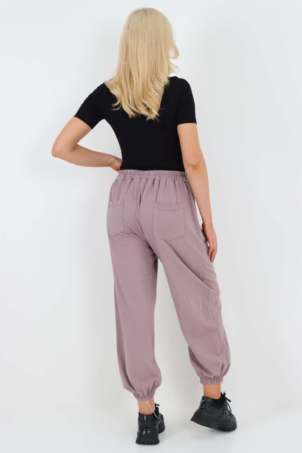 Italian Ruched Hem Cotton Trousers With Side Pockets