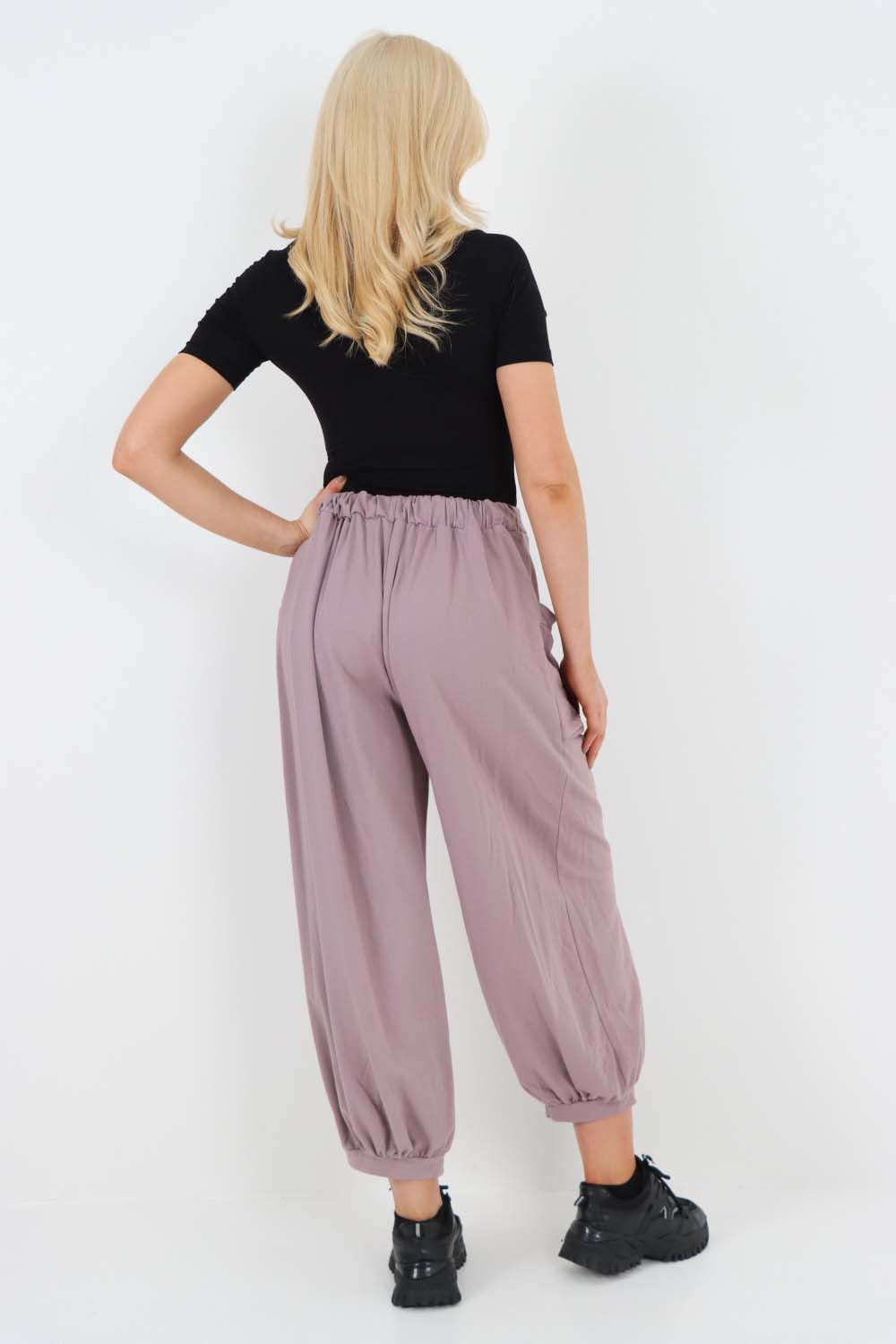 Italian Drawstring Cotton Harem Trousers With Side Pockets