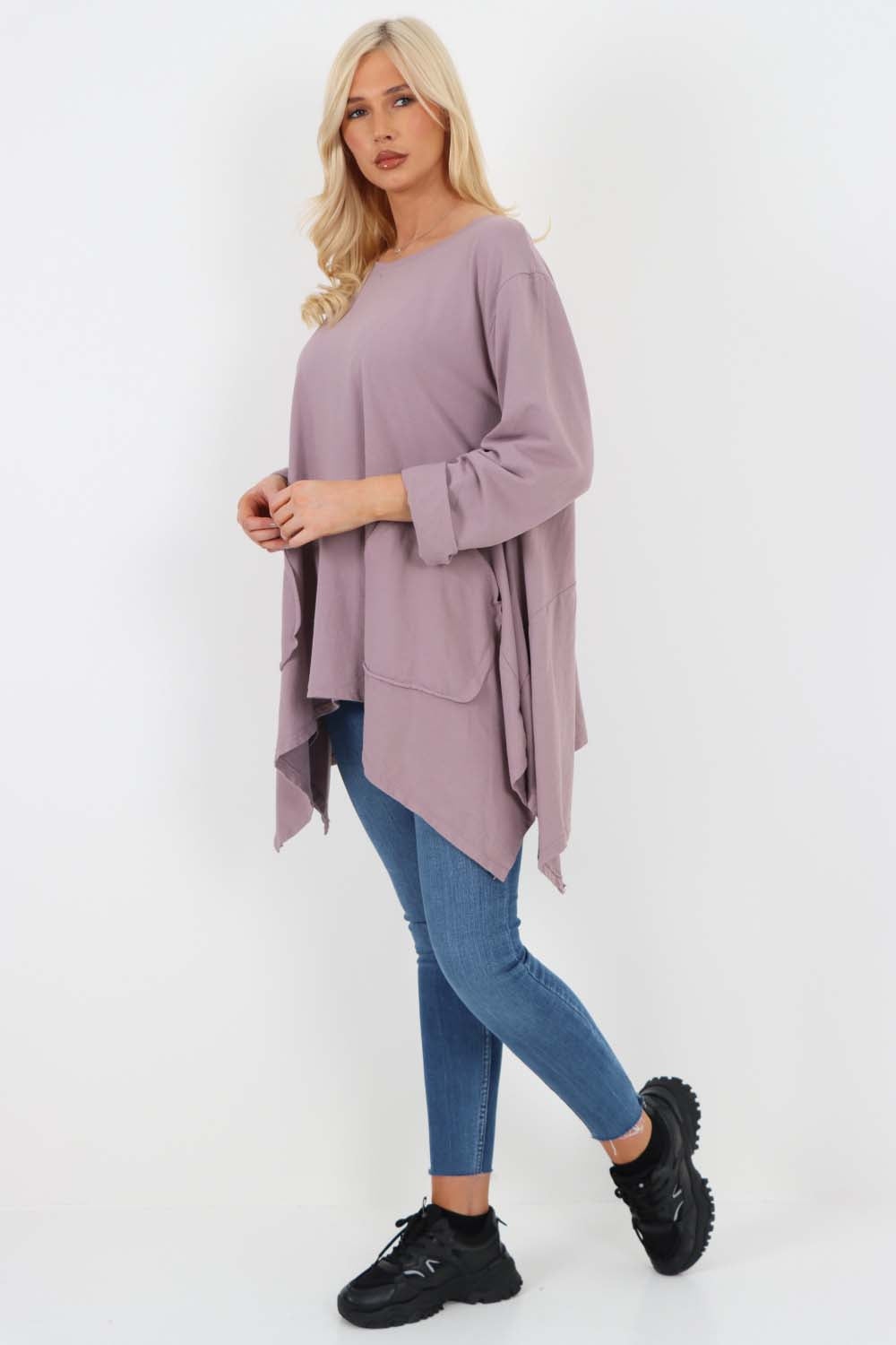 Italian Diagonal Pockets Cotton Tunic Top