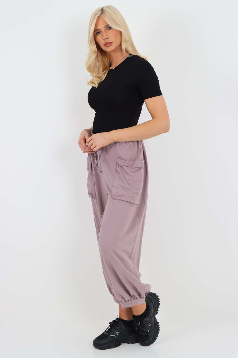 Italian Drawstring Cotton Harem Trousers With Side Pockets
