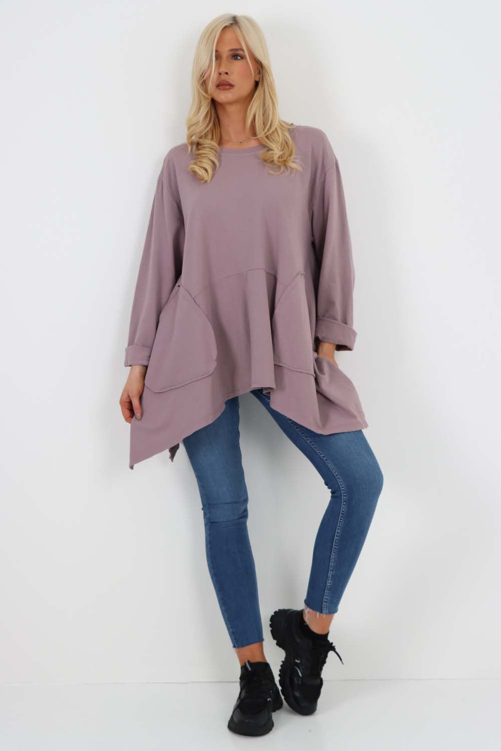 Italian Diagonal Pockets Cotton Tunic Top