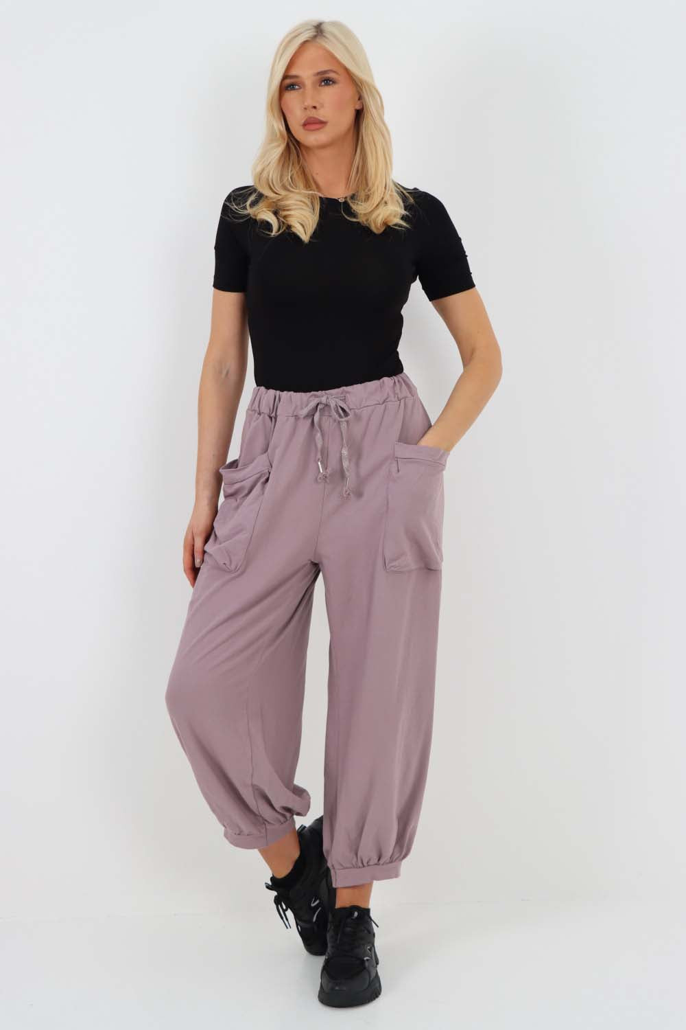 Italian Drawstring Cotton Harem Trousers With Side Pockets