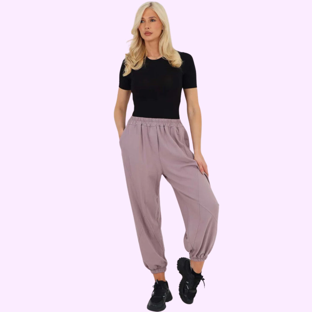 Italian Ruched Hem Cotton Trousers With Side Pockets