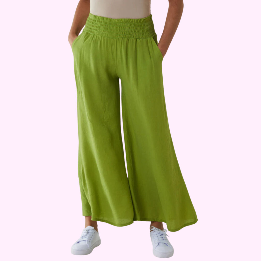 CRINKLE SHIRRED WAIST TROUSERS