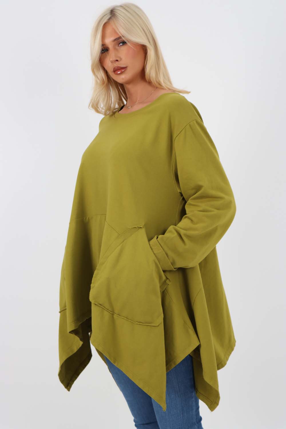 Italian Diagonal Pockets Cotton Tunic Top
