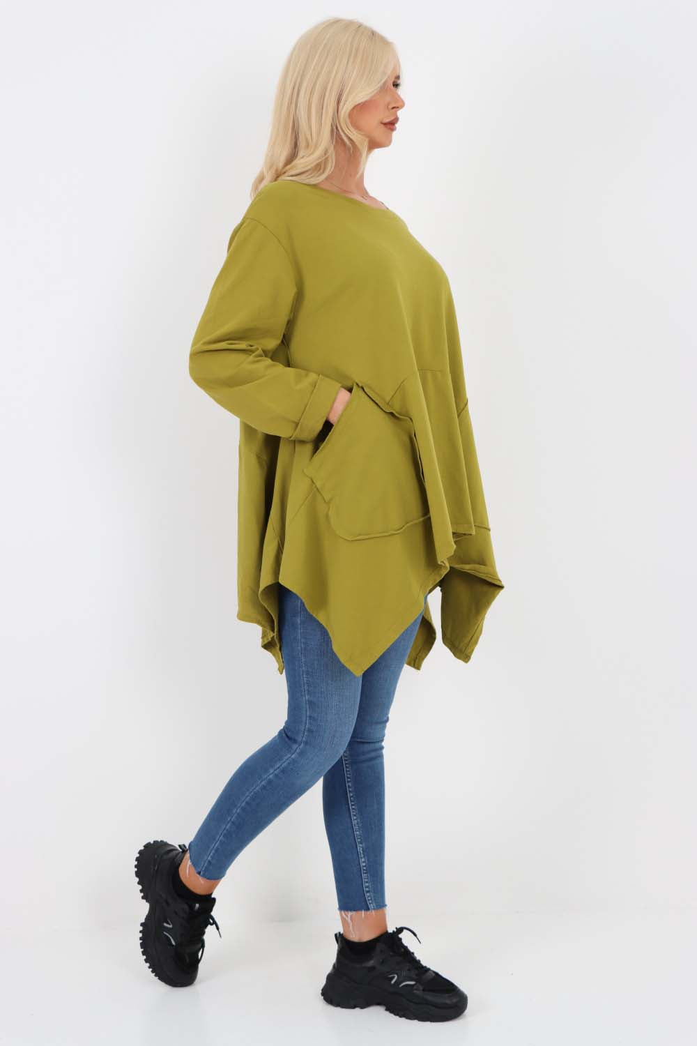 Italian Diagonal Pockets Cotton Tunic Top