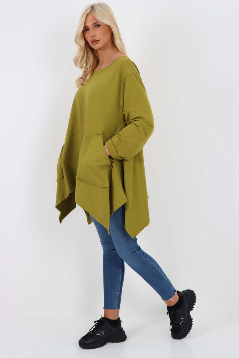 Italian Diagonal Pockets Cotton Tunic Top