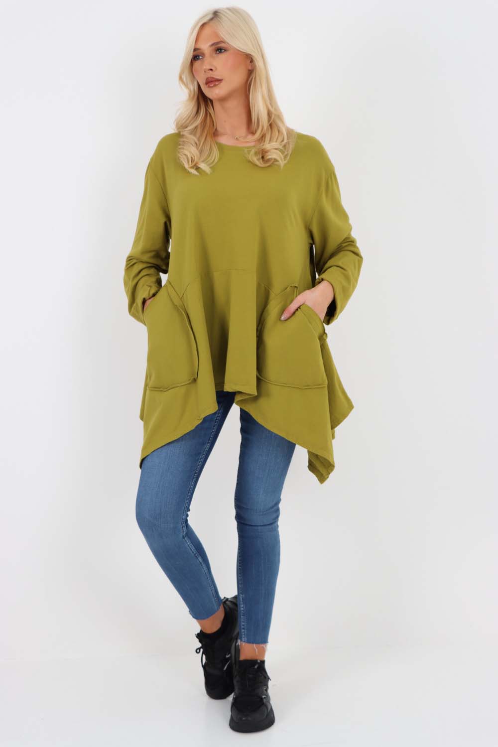 Italian Diagonal Pockets Cotton Tunic Top