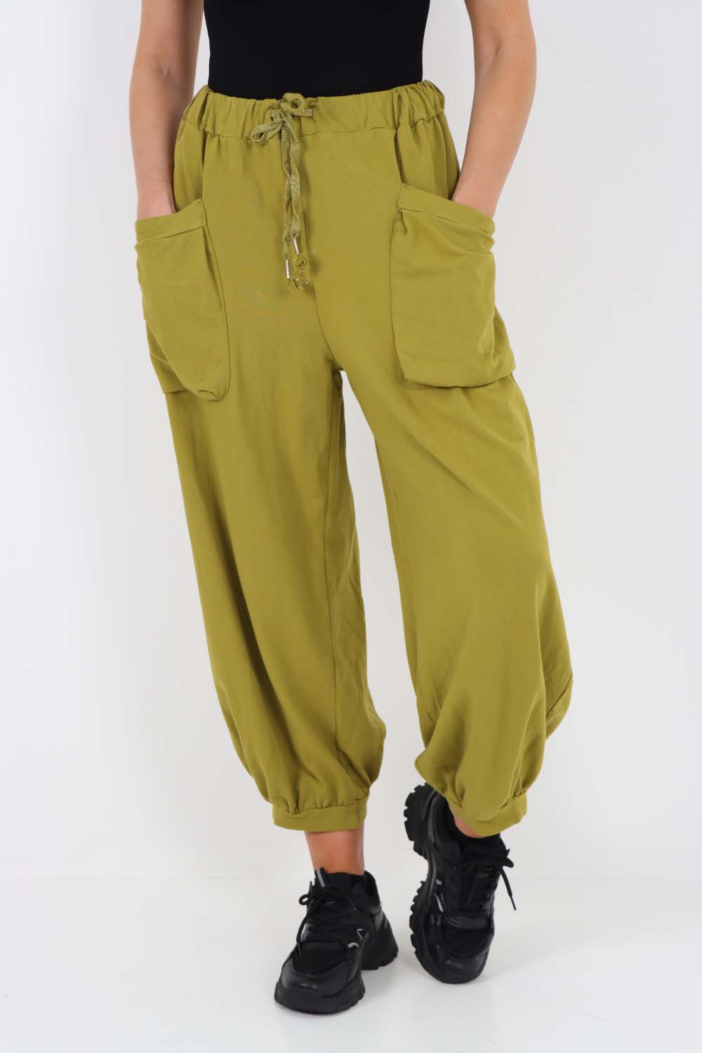 Italian Drawstring Cotton Harem Trousers With Side Pockets