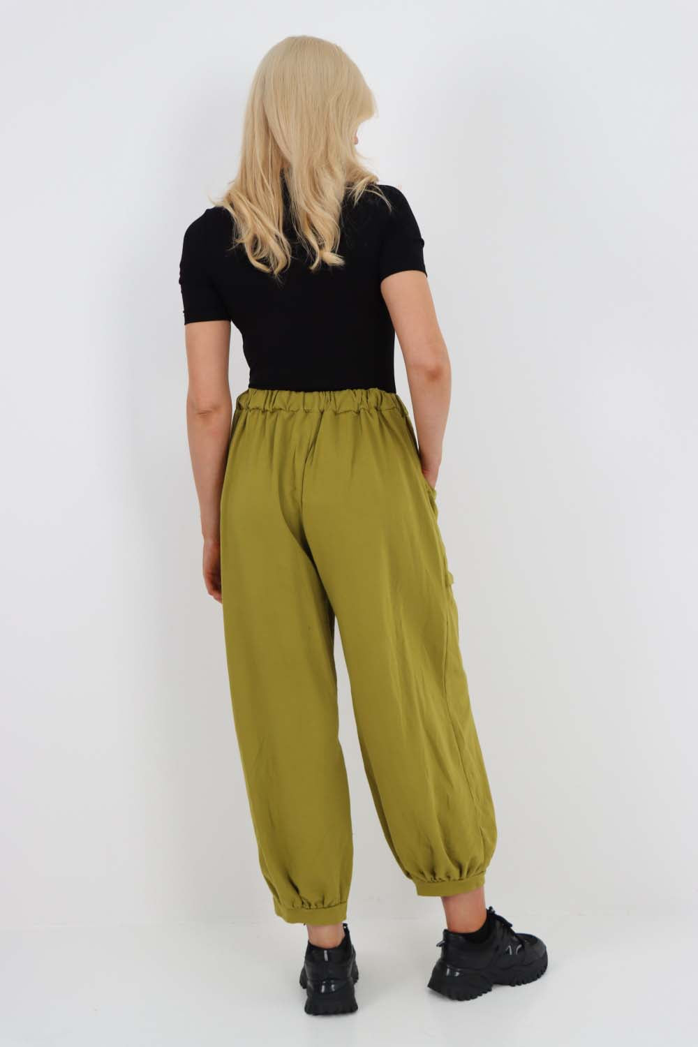Italian Drawstring Cotton Harem Trousers With Side Pockets