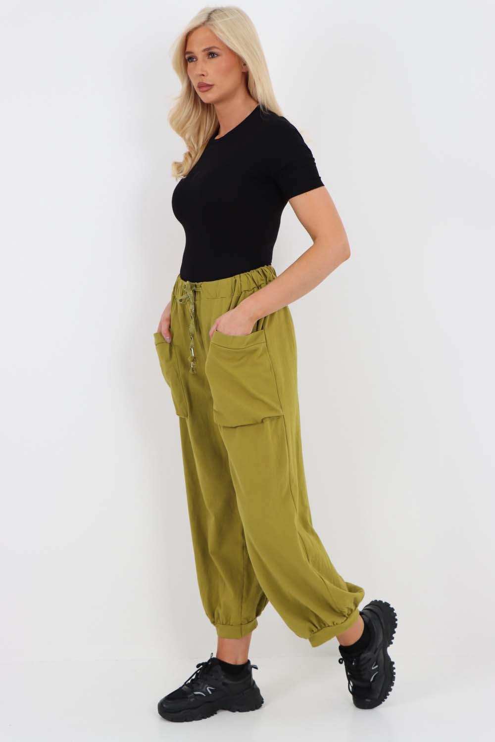 Italian Drawstring Cotton Harem Trousers With Side Pockets