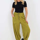 Italian Drawstring Cotton Harem Trousers With Side Pockets