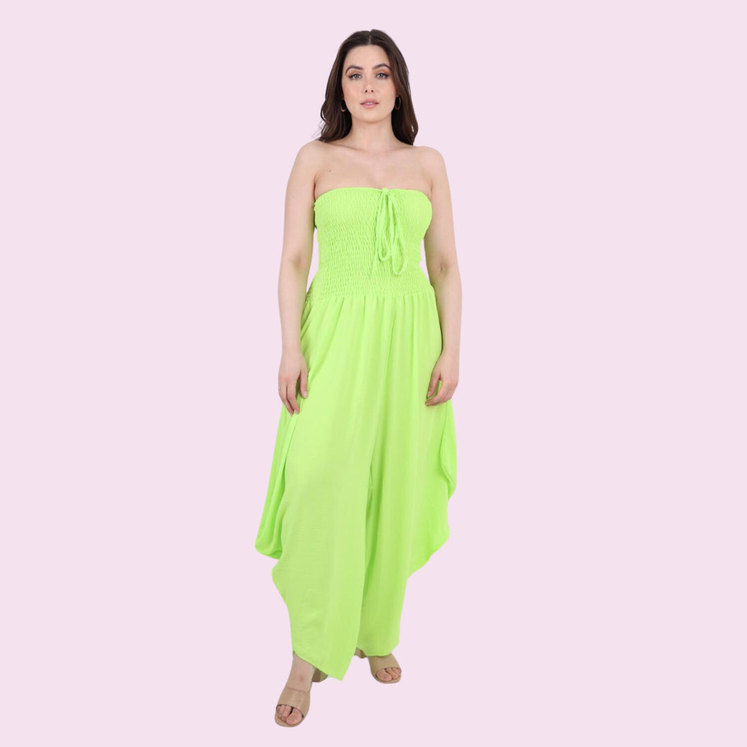 italian Shirred Elasticated Halter Neck Jumpsuit