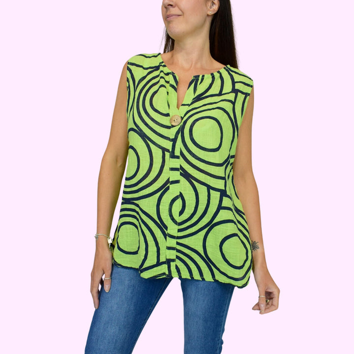 Geo Swirl Sleeveless Italian Top