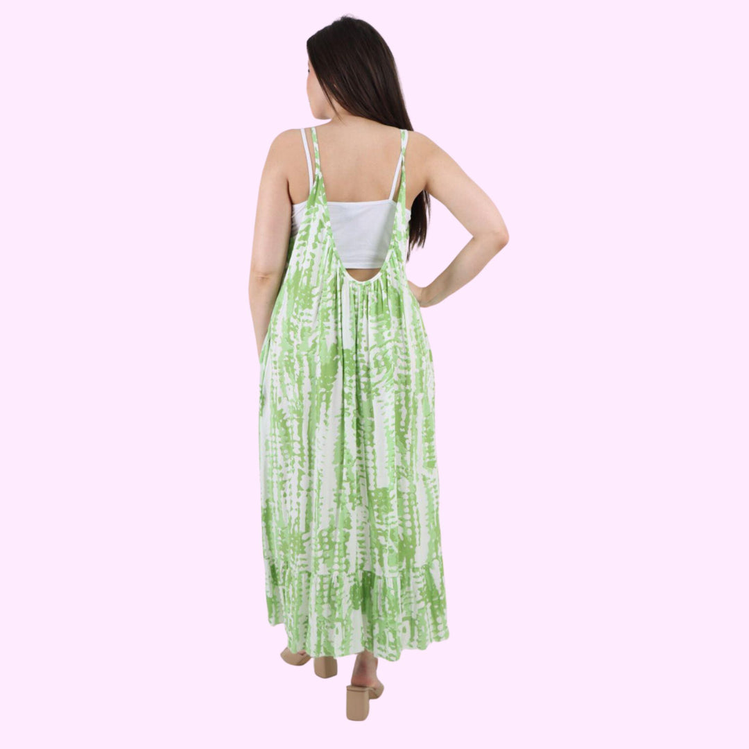 Italian Tie Dye Print Ruffle Hem Sleeveless Dress