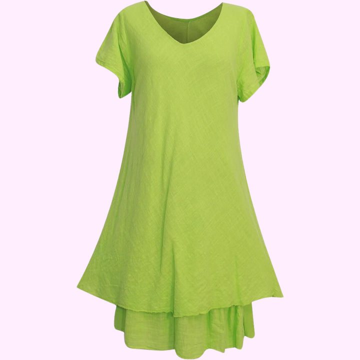 Short-Sleeved V-Neck Swing Dress