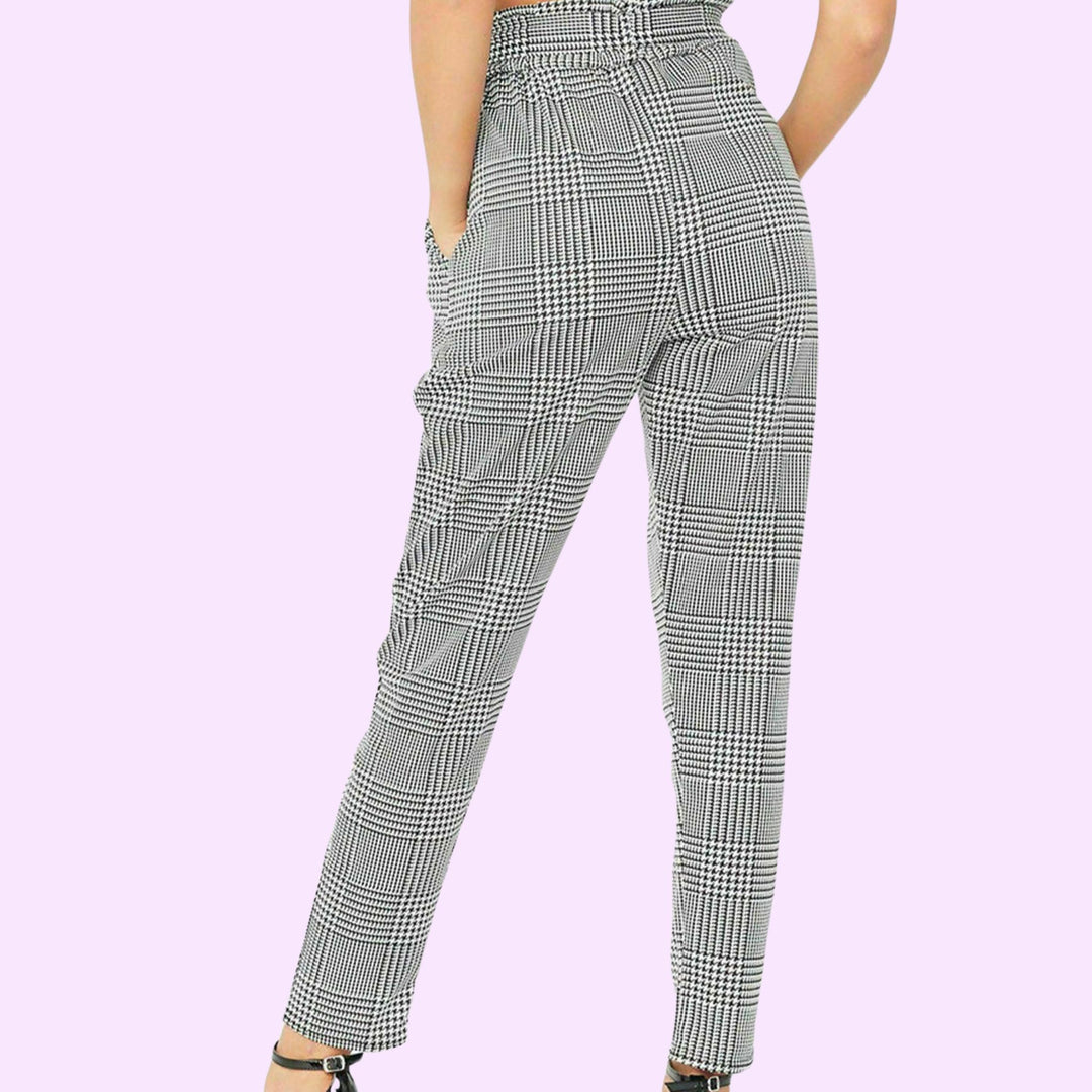 MONOCHROME CHECK FLEECE BELTED CIGARETTE TROUSER