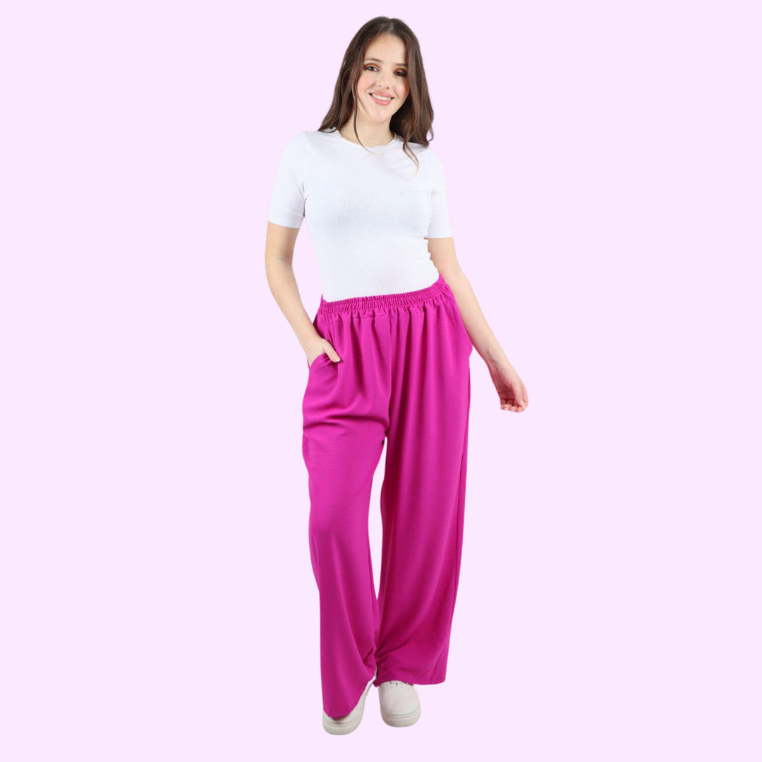 Italian Plain Elasticated Waist Side Pockets Cotton Trousers