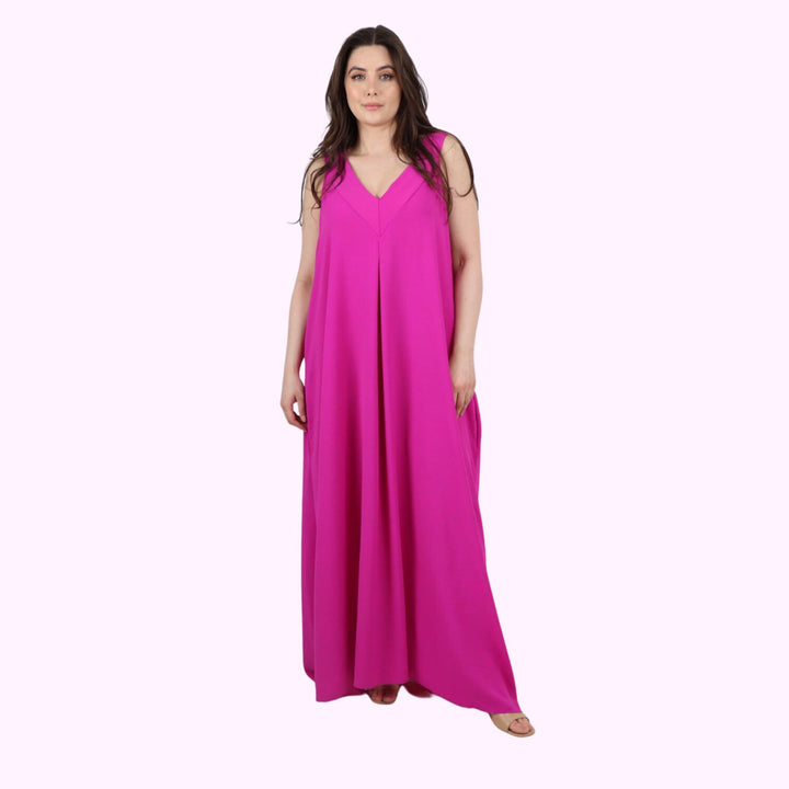 Sleeveless V-Neck Sides Pockets Maxi Dress