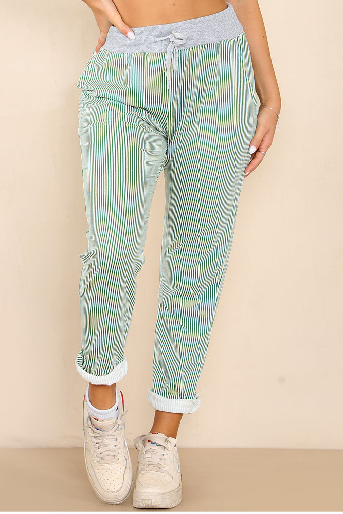 Italian Thin Stripes Print Drawstring Cotton Joggers