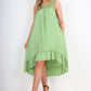 Italian Lace Neckline Dipped Hem Dress