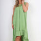 Italian Lace Neckline Dipped Hem Dress