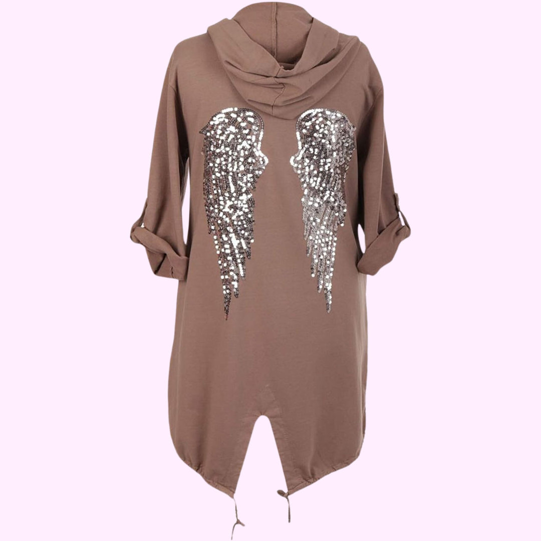 Italian Sequin Angel Wings Back Tunic Hooded