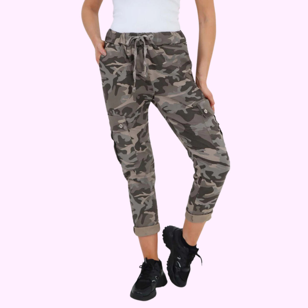 Italian Drawstring Camo Side Pockets Cargo Trousers