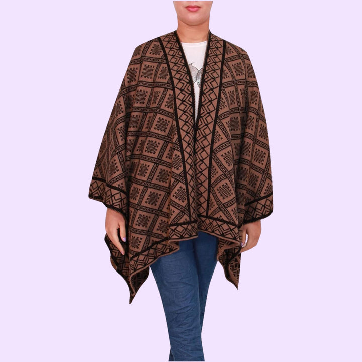 Open Front Printed Poncho Cape