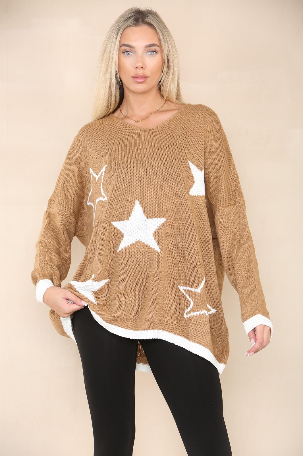 Star Print Oversized V Neck Jumper