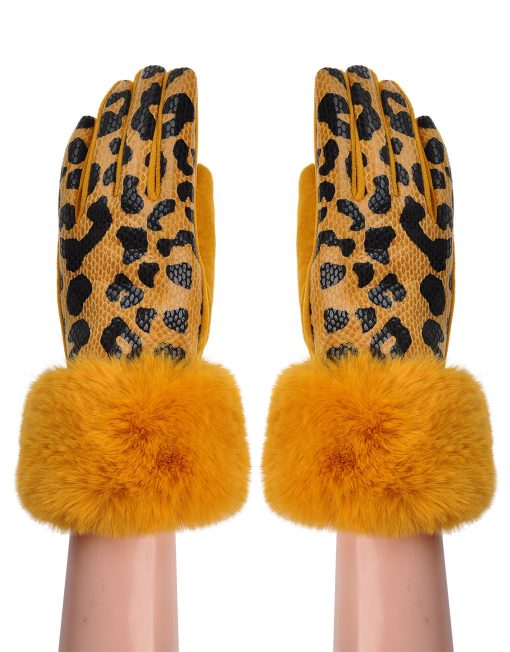 Leopard printed fur trim Gloves