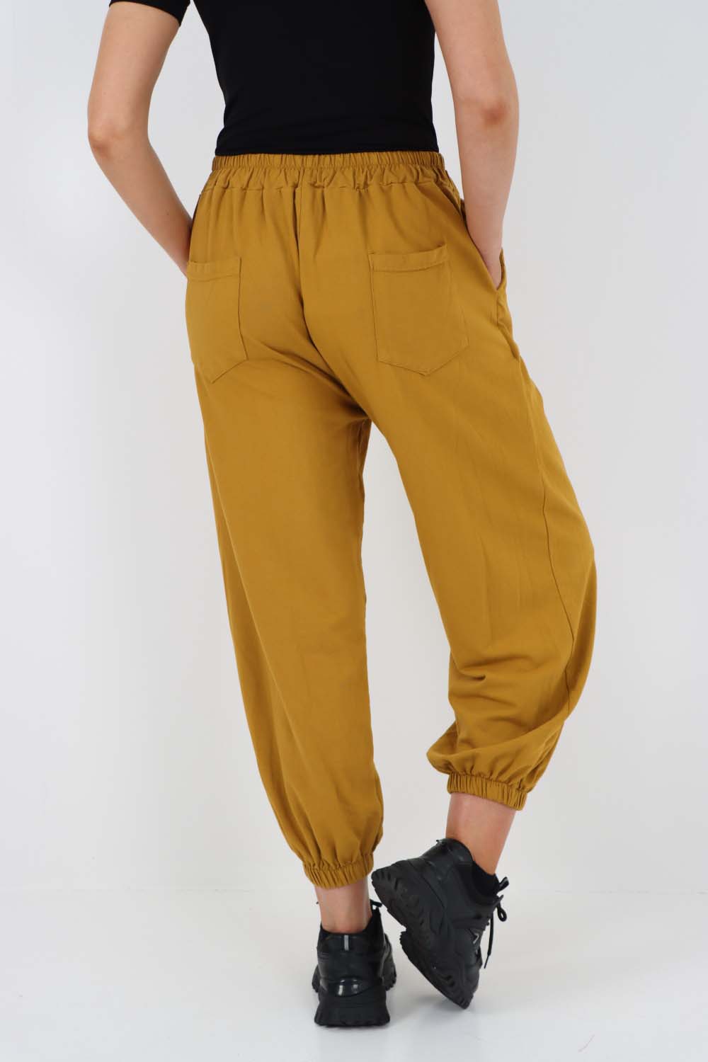 Italian Ruched Hem Cotton Trousers With Side Pockets