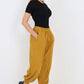Italian Ruched Hem Cotton Trousers With Side Pockets
