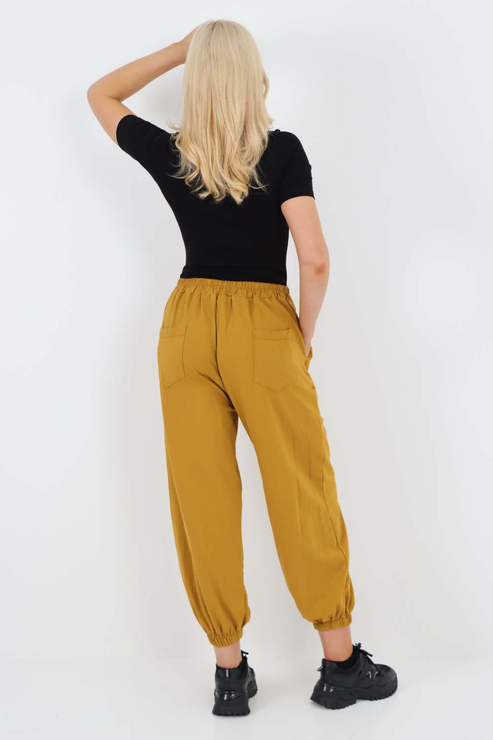 Italian Ruched Hem Cotton Trousers With Side Pockets