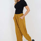 Italian Ruched Hem Cotton Trousers With Side Pockets