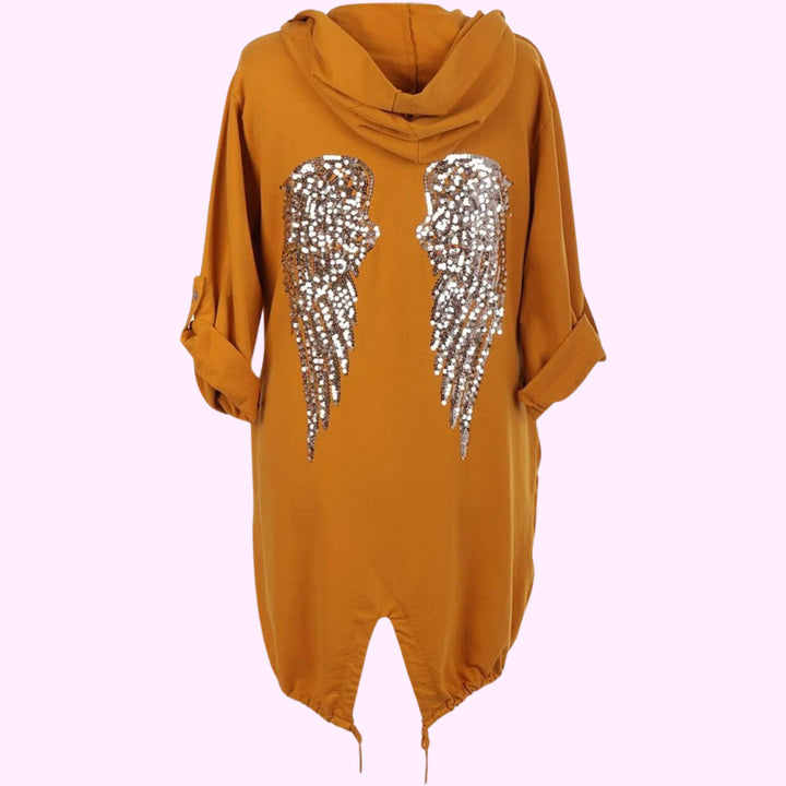 Italian Sequin Angel Wings Back Tunic Hooded