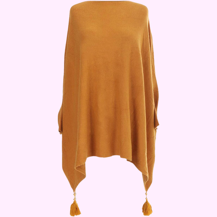 Italian Boxy Batwing Tassels Poncho