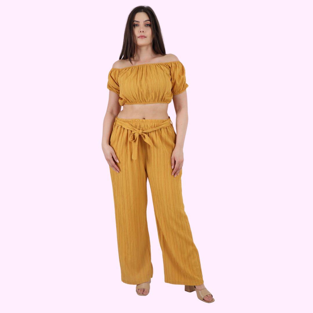 Italian Bardot Crop Top & Belted Bottom Co-Ord Set