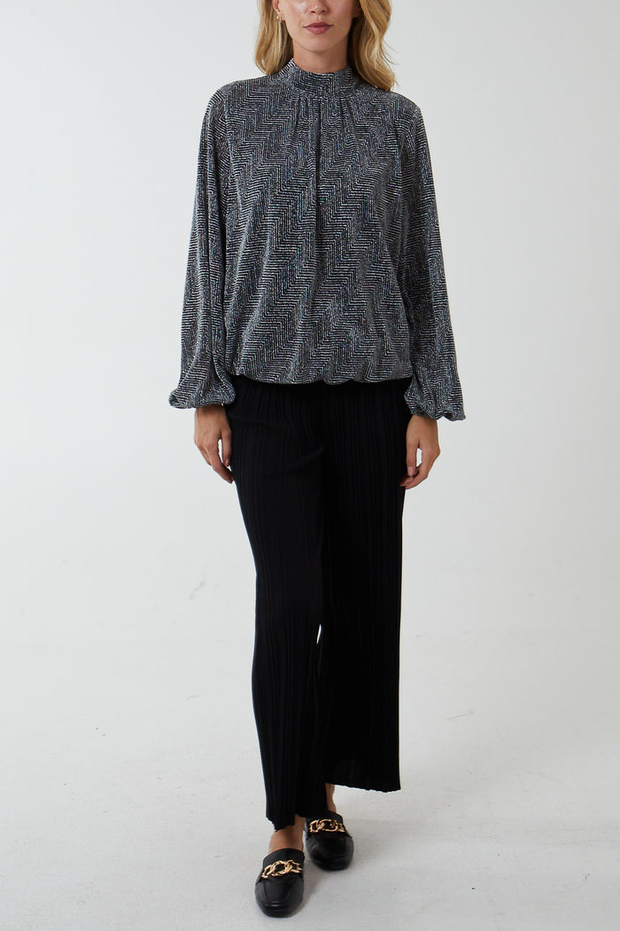 Puffball High Neck Metallic Top