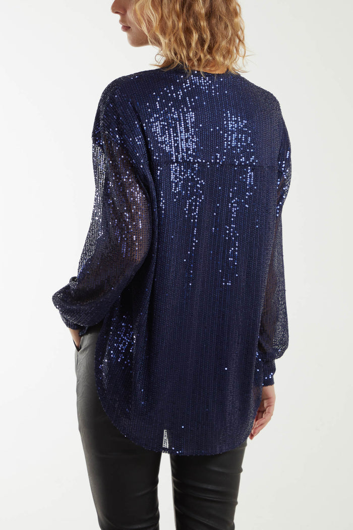 Open Collar Sequin Shirt