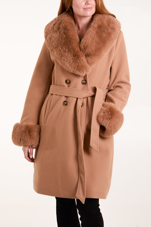 Fur Collar & Cuffs Belted Coat