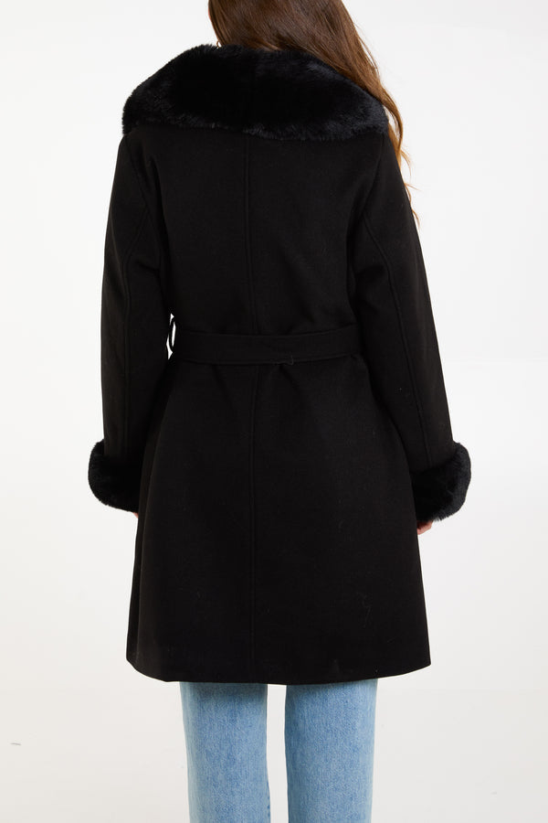 Fur Collar & Cuffs Belted Coat