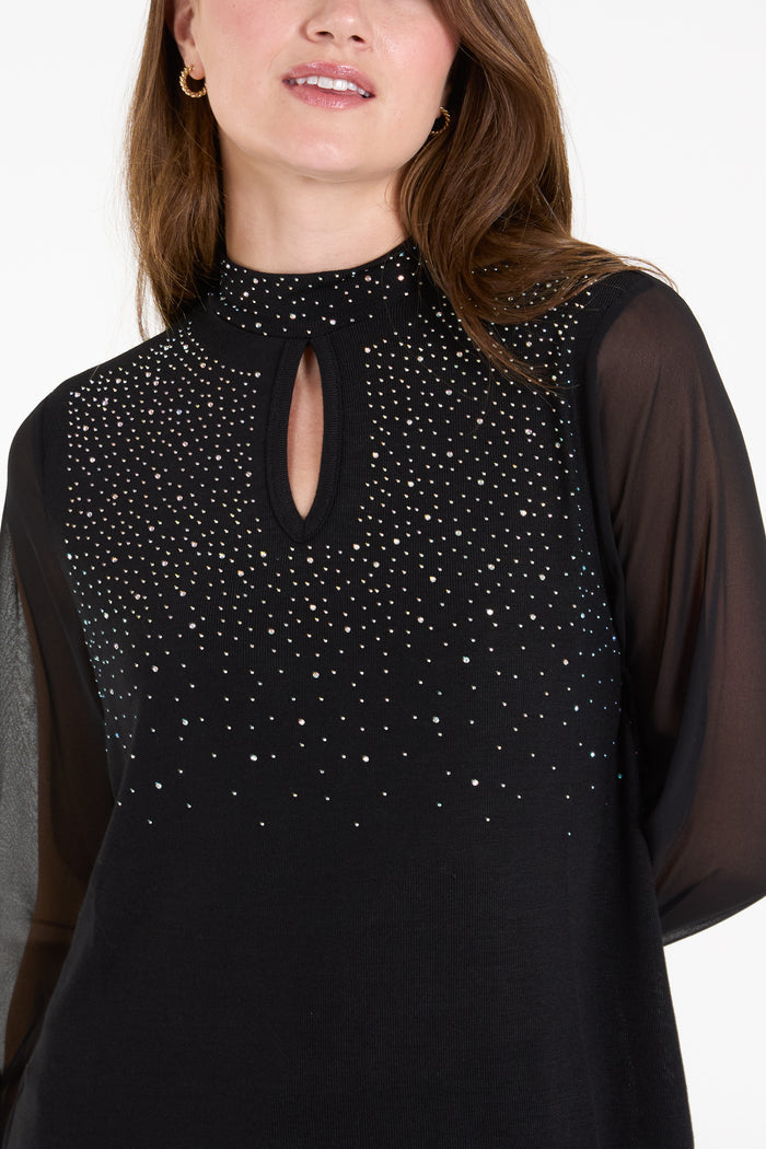 Rhinestone High Neck Keyhole Top