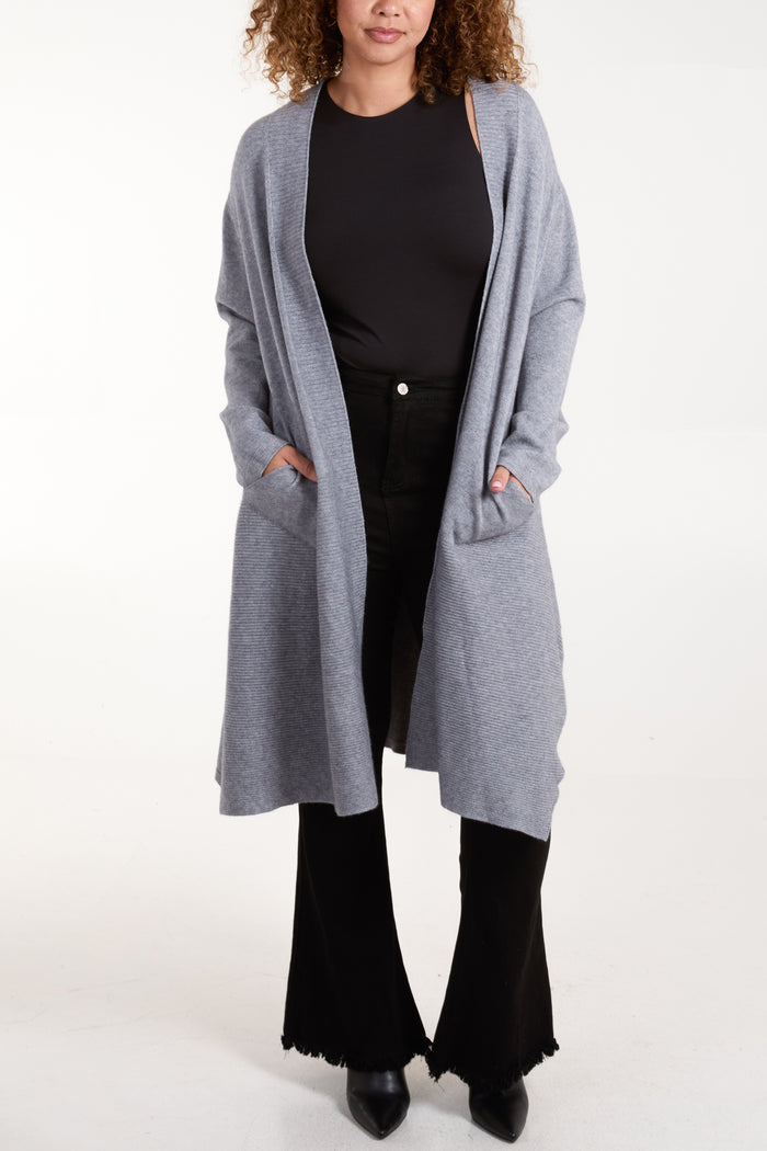 Fine Knit Longline Pocket Cardigan