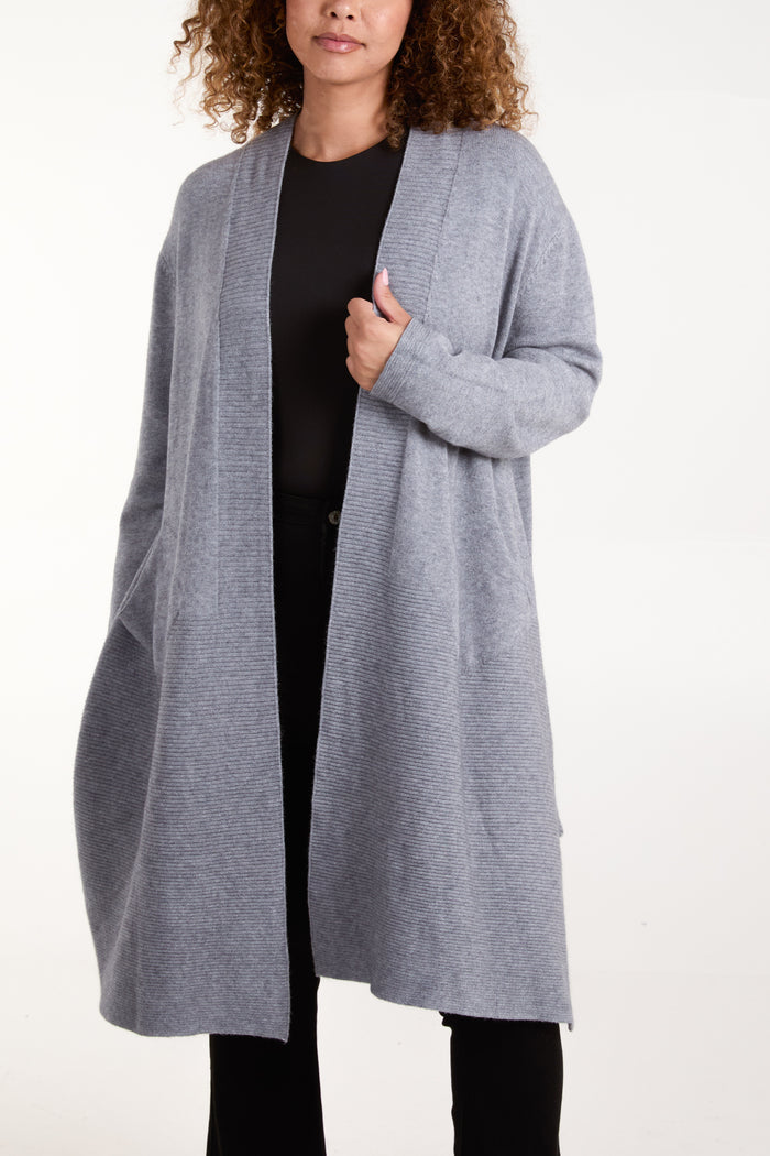 Fine Knit Longline Pocket Cardigan