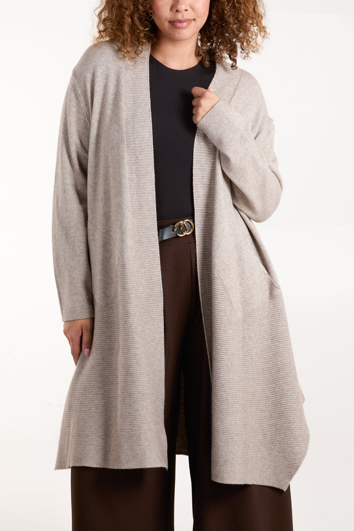 Fine Knit Longline Pocket Cardigan