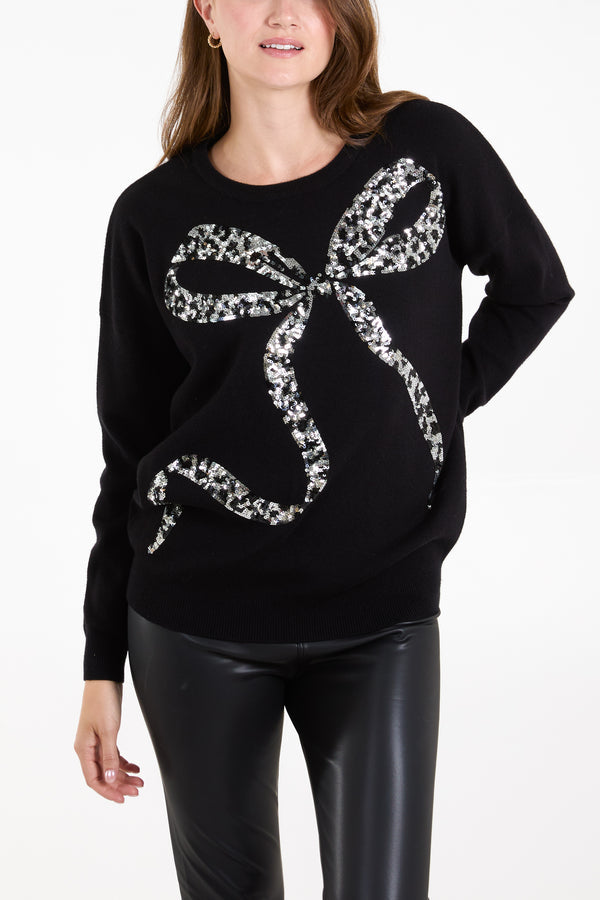 Leopard Bow Sequin Jumper