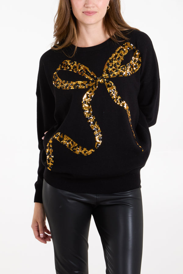 Leopard Bow Sequin Jumper